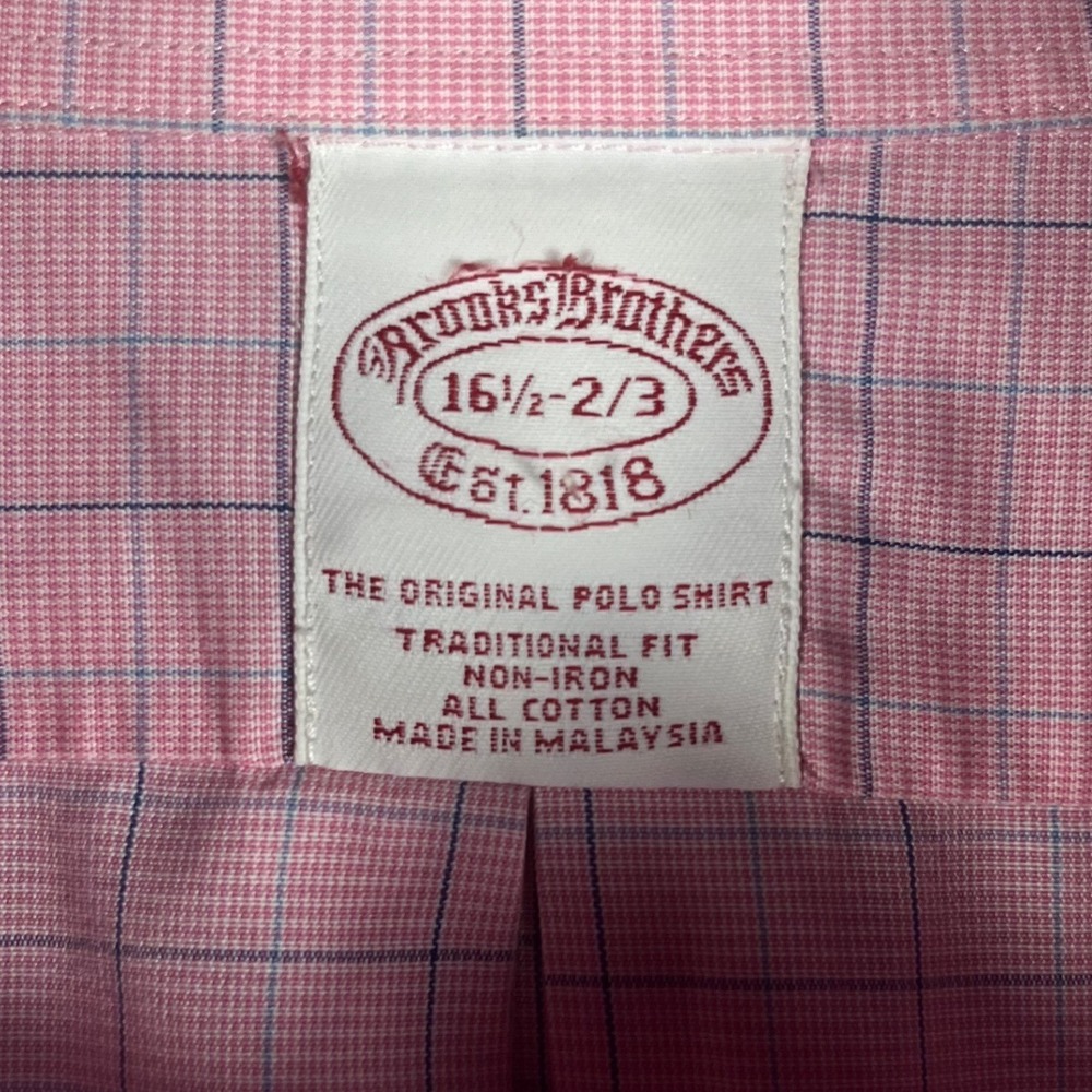 Brooks Brothers Button Down Shirt Mens 16.5 2/3 Pink Tattersall Traditional Fit - Picture 4 of 6